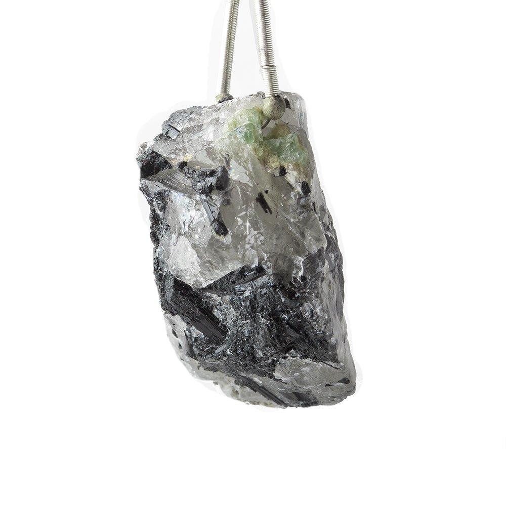 30x25mm Black Tourmalinated Quartz Natural Crystal Cluster Pendant 1 piece - The Bead Traders