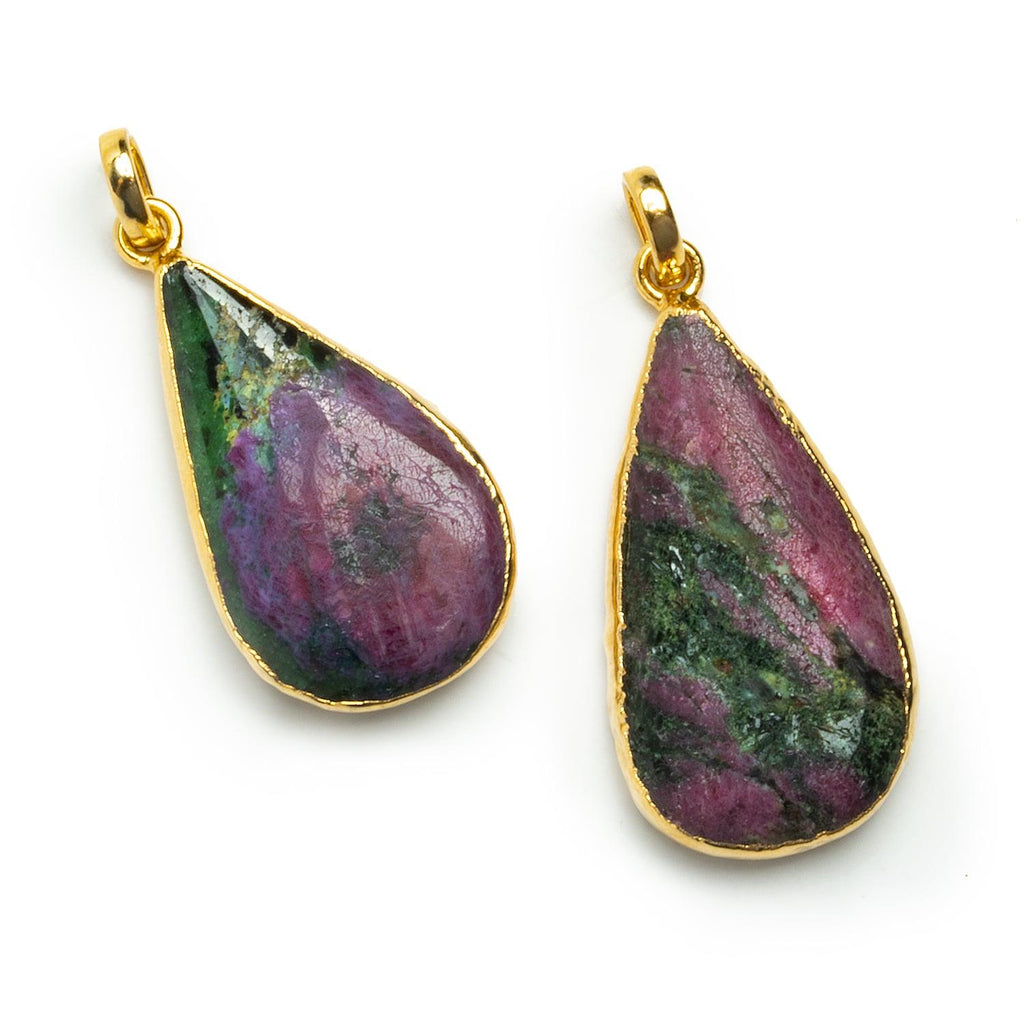 30x28mm Gold Leafed Ruby in Zoisite Pear Pendant 1 Piece - The Bead Traders