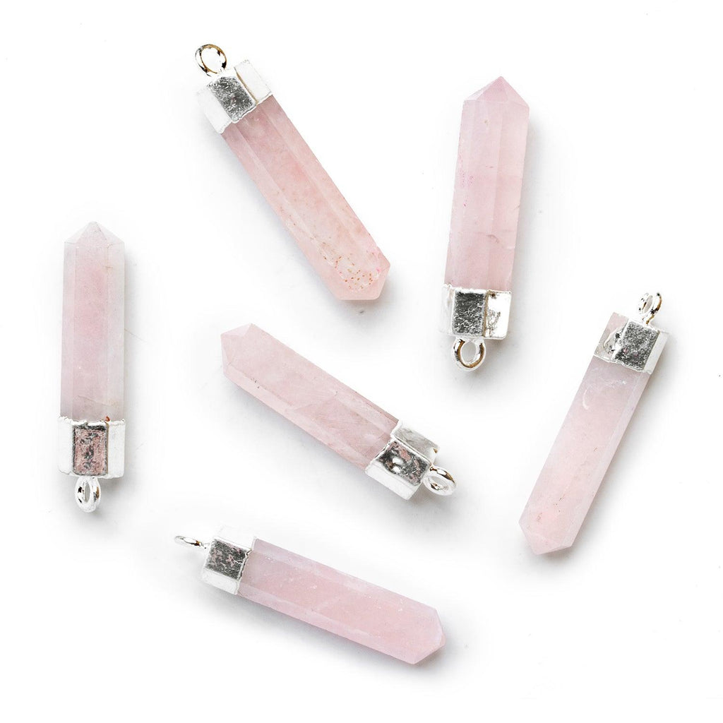 30x5mm Silver Leafed Rose Quartz Point Pendant 1 Bead - The Bead Traders