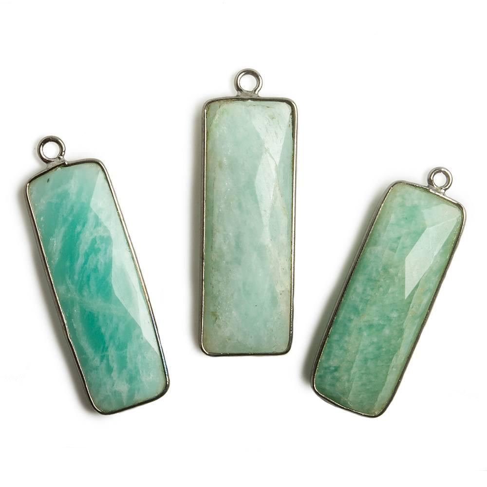 31x11mm Black Gold Bezel Amazonite Bar 1 ring Pendant North South 1 pc - The Bead Traders