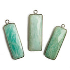 31x11mm Black Gold Bezel Amazonite Bar 1 ring Pendant North South 1 pc - The Bead Traders