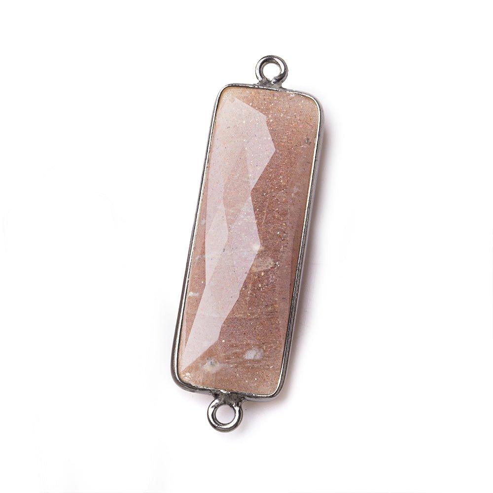 31x11mm Black Gold Bezel Chocolate Moonstone Bar 2 ring Connector North South 1 piece - The Bead Traders