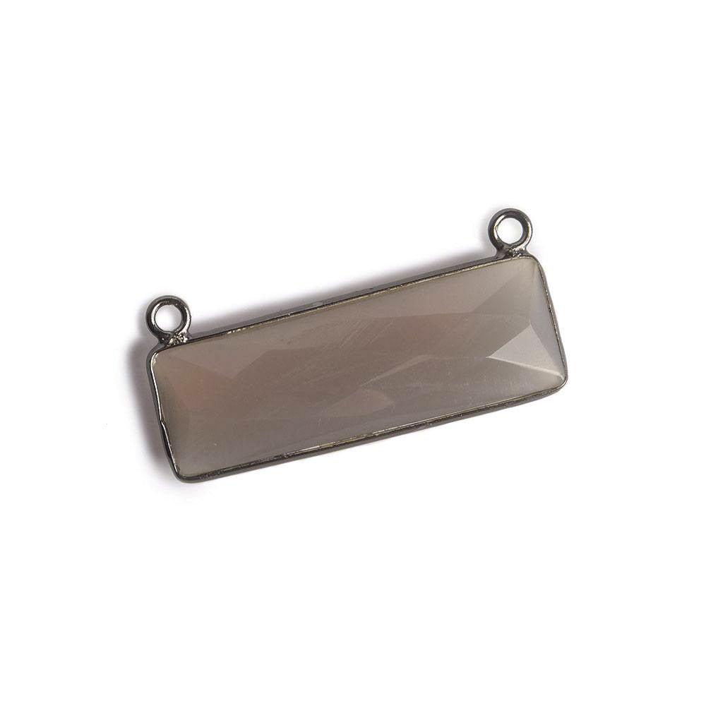 31x11mm Black Gold Bezel Grey Chalcedony Bar 2 ring Connector East West 1 pc - The Bead Traders