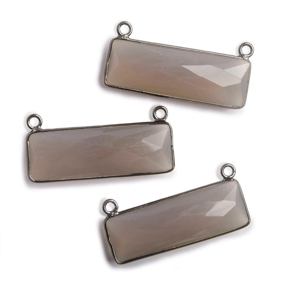 31x11mm Black Gold Bezel Grey Chalcedony Bar 2 ring Connector East West 1 pc - The Bead Traders