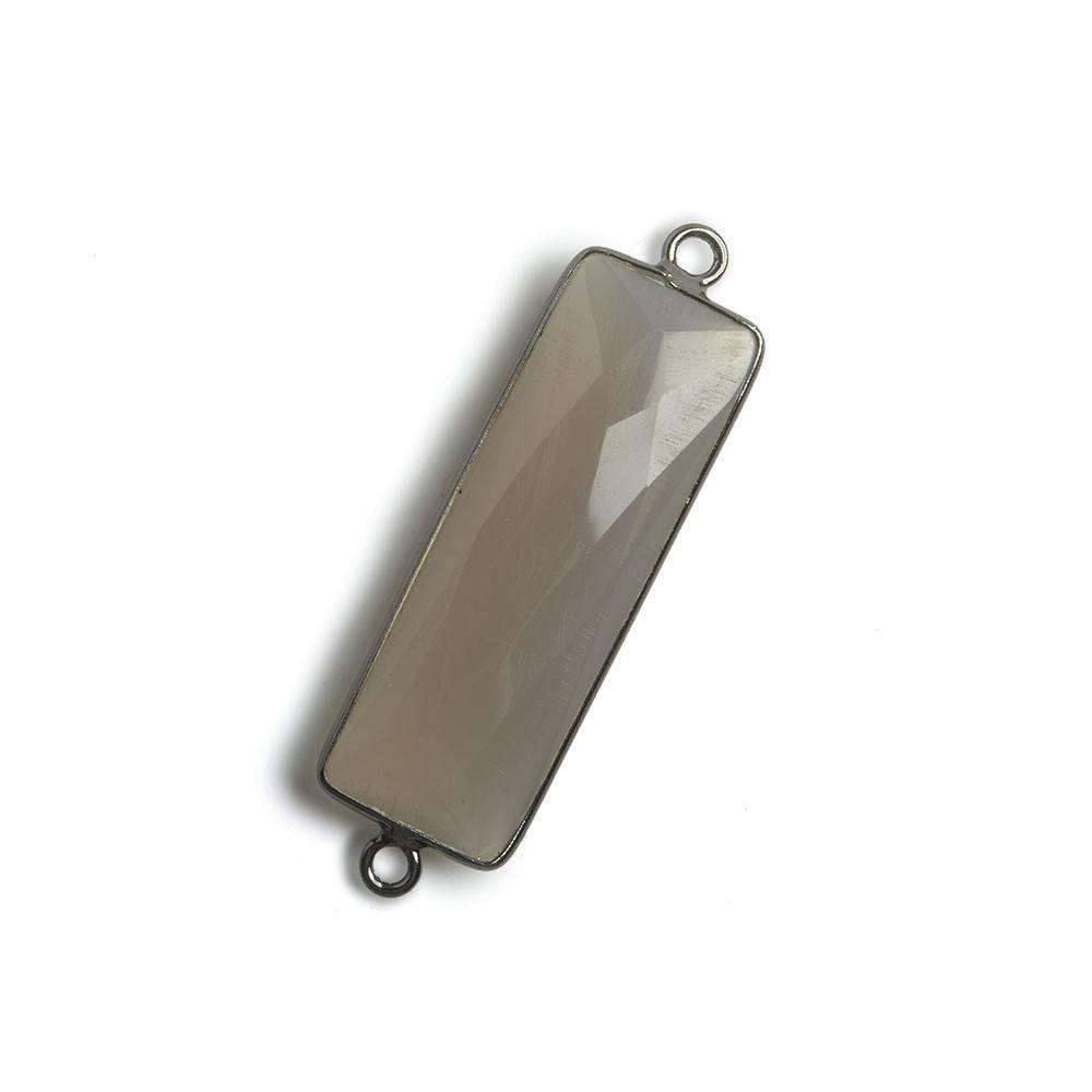 31x11mm Black Gold Bezel Grey Chalcedony Bar 2 ring Connector North South 1 pc - The Bead Traders