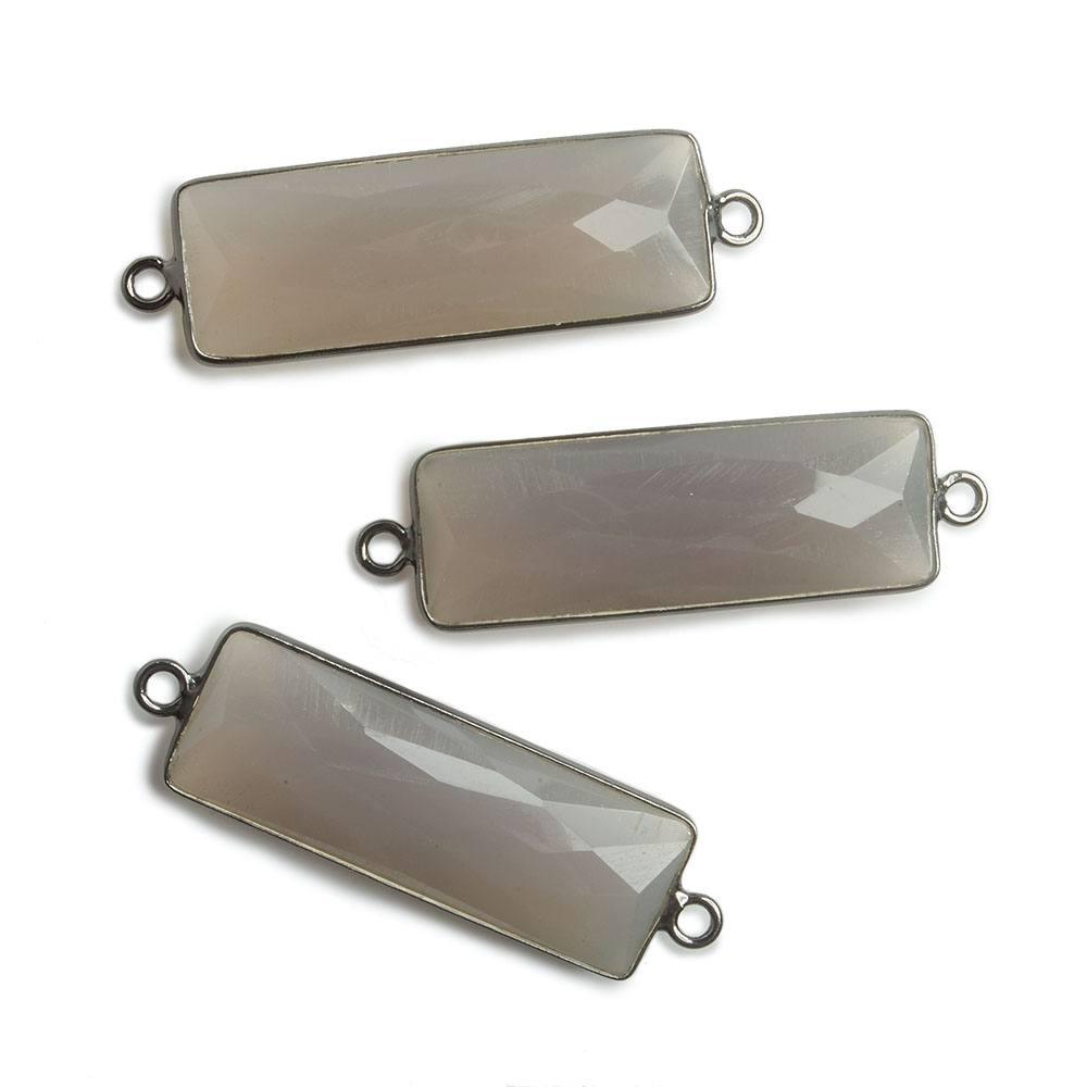 31x11mm Black Gold Bezel Grey Chalcedony Bar 2 ring Connector North South 1 pc - The Bead Traders