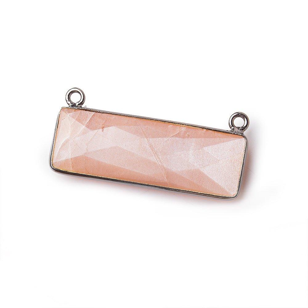 31x11mm Black Gold Bezel Peach Moonstone Bar 2 ring Connector East West 1 piece - The Bead Traders
