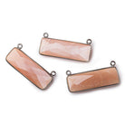 31x11mm Black Gold Bezel Peach Moonstone Bar 2 ring Connector East West 1 piece - The Bead Traders