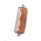31x11mm Black Gold Bezel Peach Moonstone Bar 2 ring Connector North South 1 piece - The Bead Traders