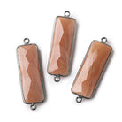 31x11mm Black Gold Bezel Peach Moonstone Bar 2 ring Connector North South 1 piece - The Bead Traders