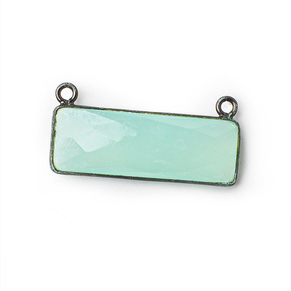 31x11mm Black Gold Bezel Seafoam Chalcedony Bar 2 ring Connector East West 1 piece - The Bead Traders