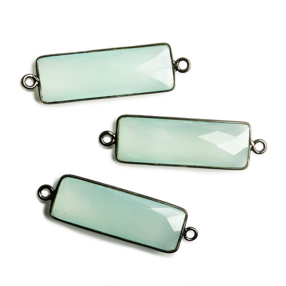 31x11mm Black Gold Bezel Seafoam Chalcedony Bar 2 ring Connector North South 1 pc - The Bead Traders