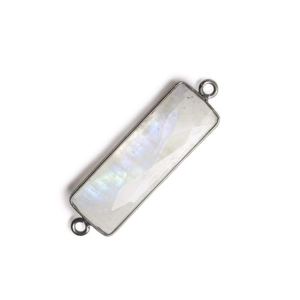 31x11mm Black Gold Bezeled Rainbow Moonstone Bar Pendant 1 Piece - The Bead Traders