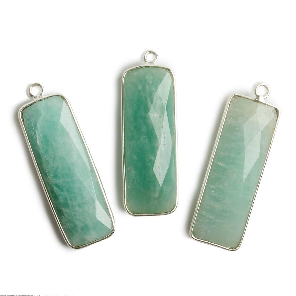 31x11mm Silver Bezel Amazonite Bar 1 ring Pendant North South 1 pc - The Bead Traders
