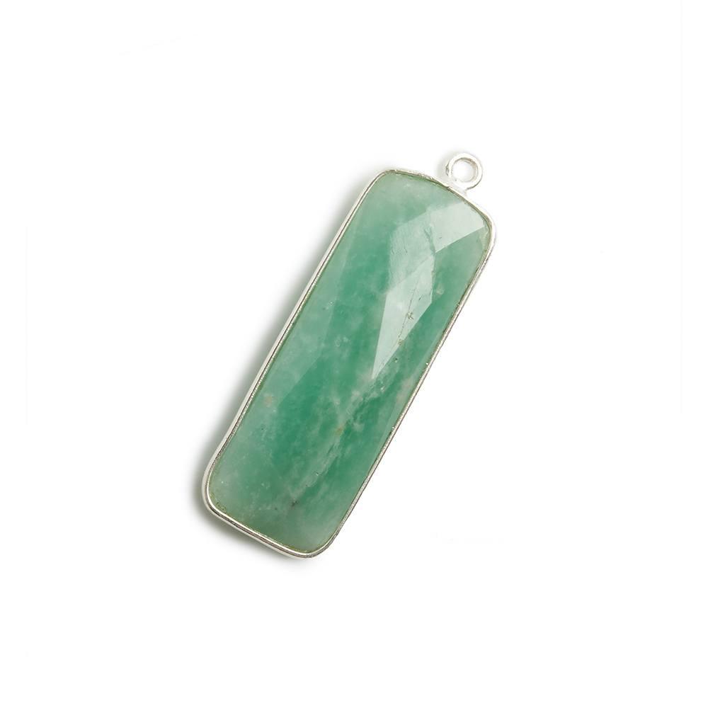 31x11mm Silver Bezel Amazonite Bar 1 ring Pendant North South 1 pc - The Bead Traders