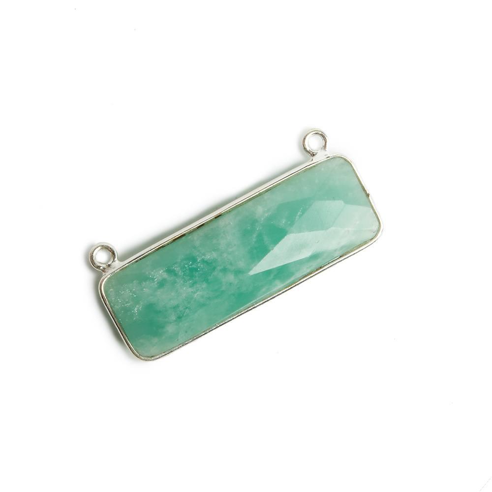 31x11mm Silver Bezel Amazonite Bar 2 ring Connector East West 1 pc - The Bead Traders