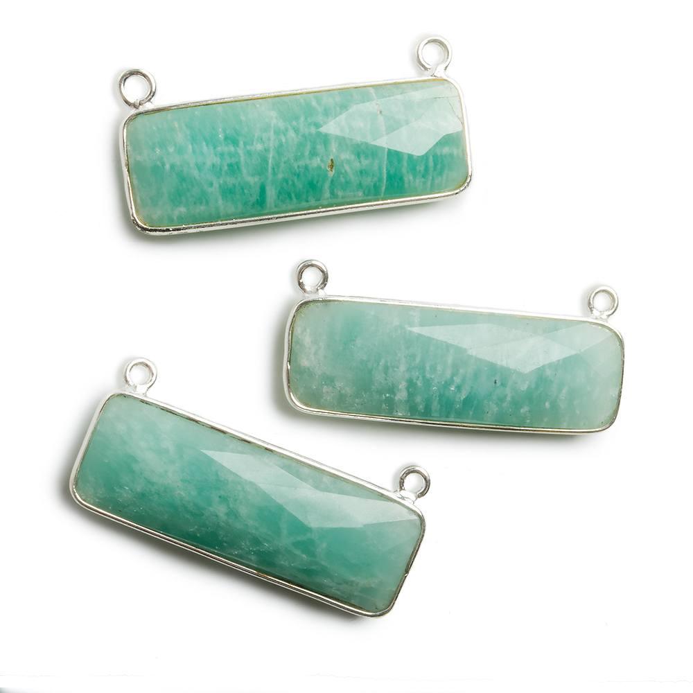 31x11mm Silver Bezel Amazonite Bar 2 ring Connector East West 1 pc - The Bead Traders