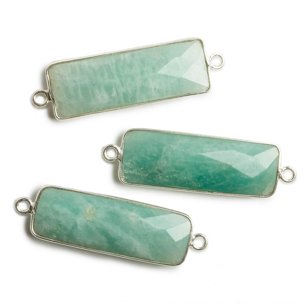 31x11mm Silver Bezel Amazonite Bar 2 ring Connector North South 1 pc - The Bead Traders
