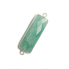 31x11mm Silver Bezel Amazonite Bar 2 ring Connector North South 1 pc - The Bead Traders