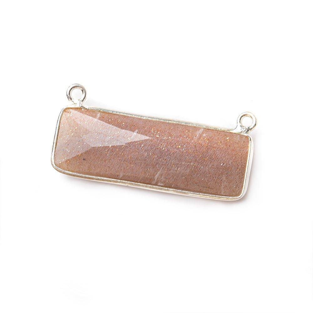 31x11mm Silver Bezel Chocolate Moonstone Bar 2 ring Connector East West 1 piece - The Bead Traders