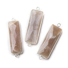 31x11mm Silver Bezel Chocolate Moonstone Bar 2 ring Connector North South 1 piece - The Bead Traders