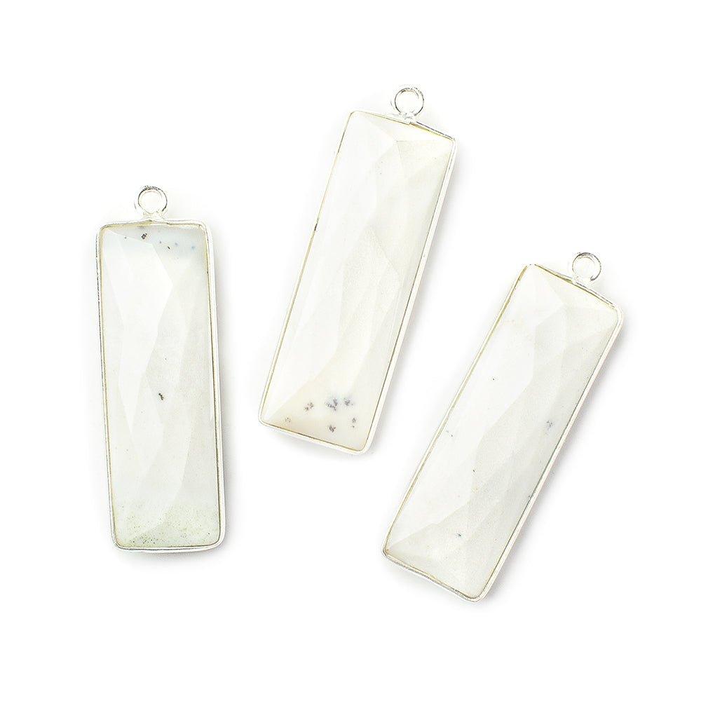 31x11mm Silver Bezel Dendritic Agate Bar 1 ring pendant 1 piece - The Bead Traders