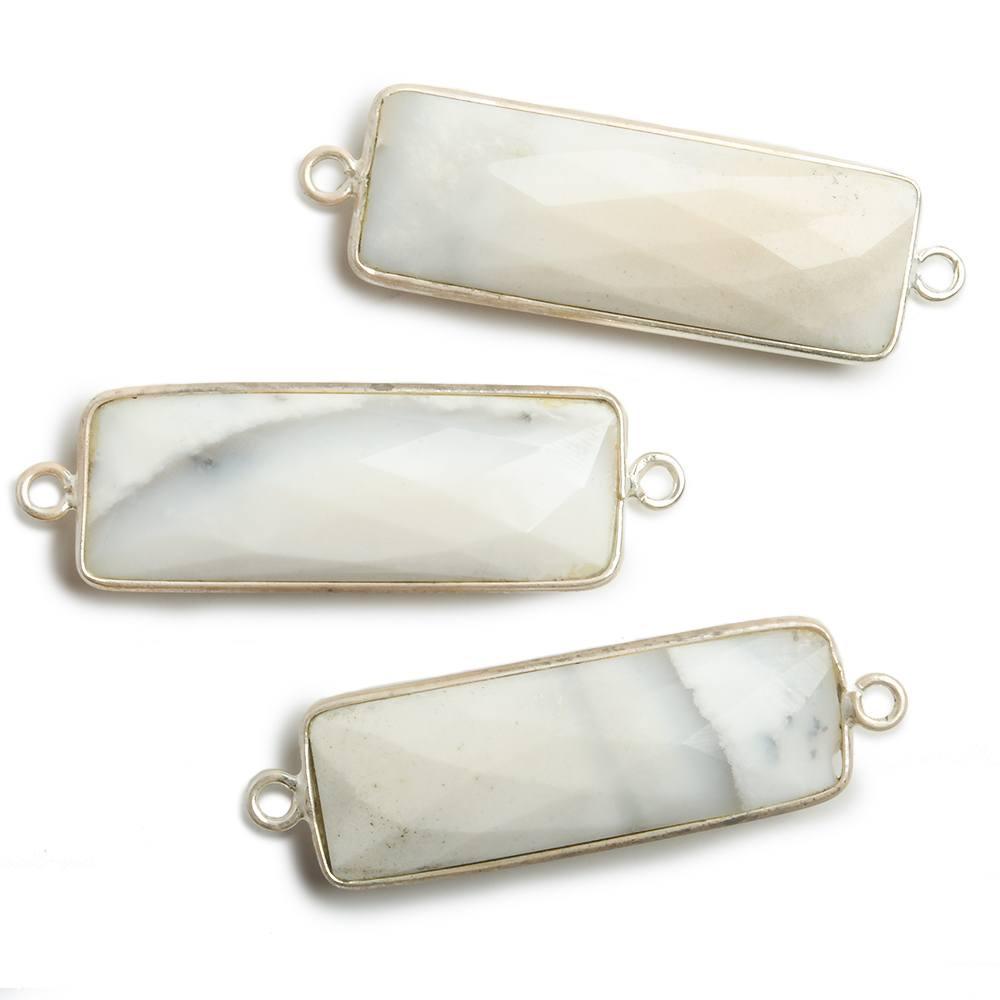 31x11mm Silver Bezel Dendritic Agate Bar 2 ring Connector North South 1 pc - The Bead Traders