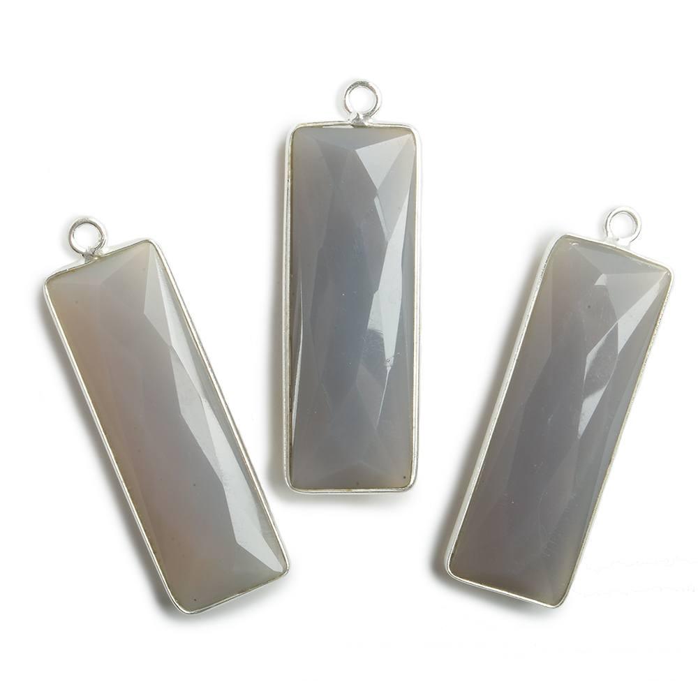 31x11mm Silver Bezel Grey Chalcedony Bar 1 ring pendant 1 piece - The Bead Traders