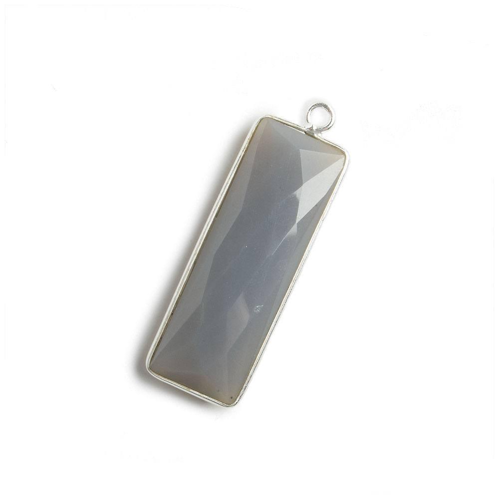 31x11mm Silver Bezel Grey Chalcedony Bar 1 ring pendant 1 piece - The Bead Traders