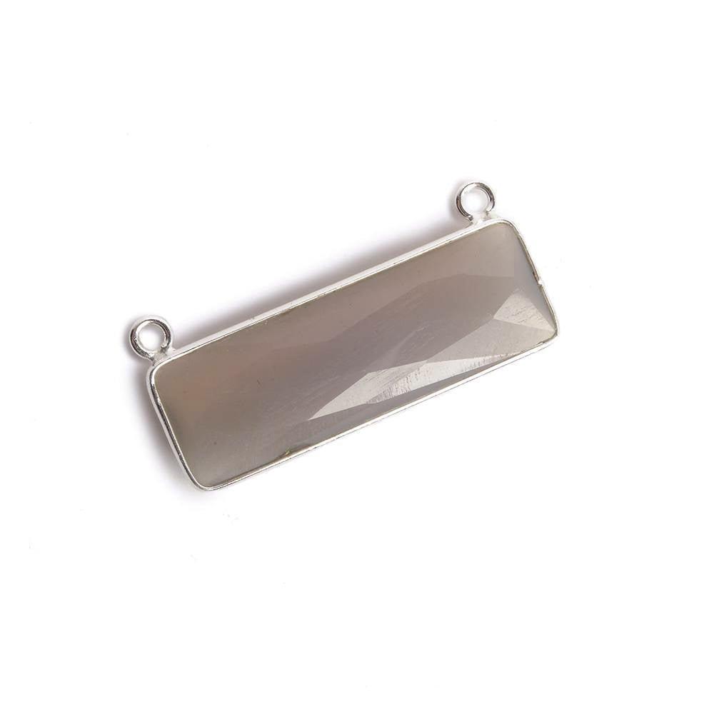 31x11mm Silver Bezel Grey Chalcedony Bar 2 ring Connector East West 1 piece - The Bead Traders