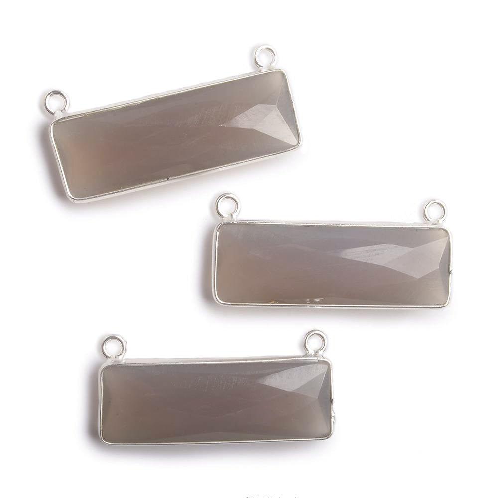 31x11mm Silver Bezel Grey Chalcedony Bar 2 ring Connector East West 1 piece - The Bead Traders