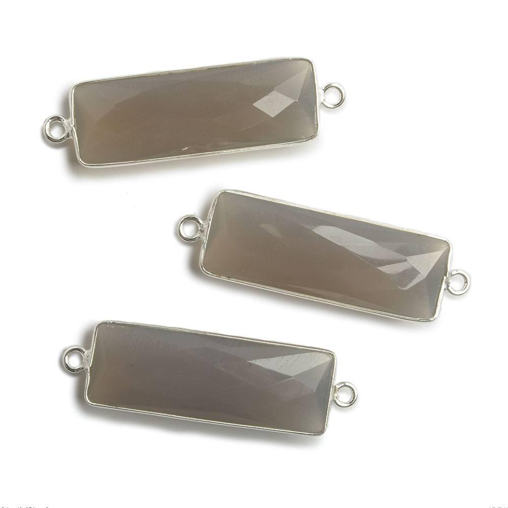 31x11mm Silver Bezel Grey Chalcedony Bar 2 ring Connector North South 1 piece - The Bead Traders