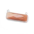 31x11mm Silver Bezel Peach Moonstone Bar 2 ring Connector East West 1 piece - The Bead Traders