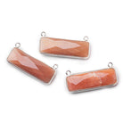 31x11mm Silver Bezel Peach Moonstone Bar 2 ring Connector East West 1 piece - The Bead Traders