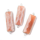 31x11mm Silver Bezel Peach Moonstone Bar 2 ring Connector North South 1 piece - The Bead Traders