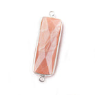 31x11mm Silver Bezel Peach Moonstone Bar 2 ring Connector North South 1 piece - The Bead Traders