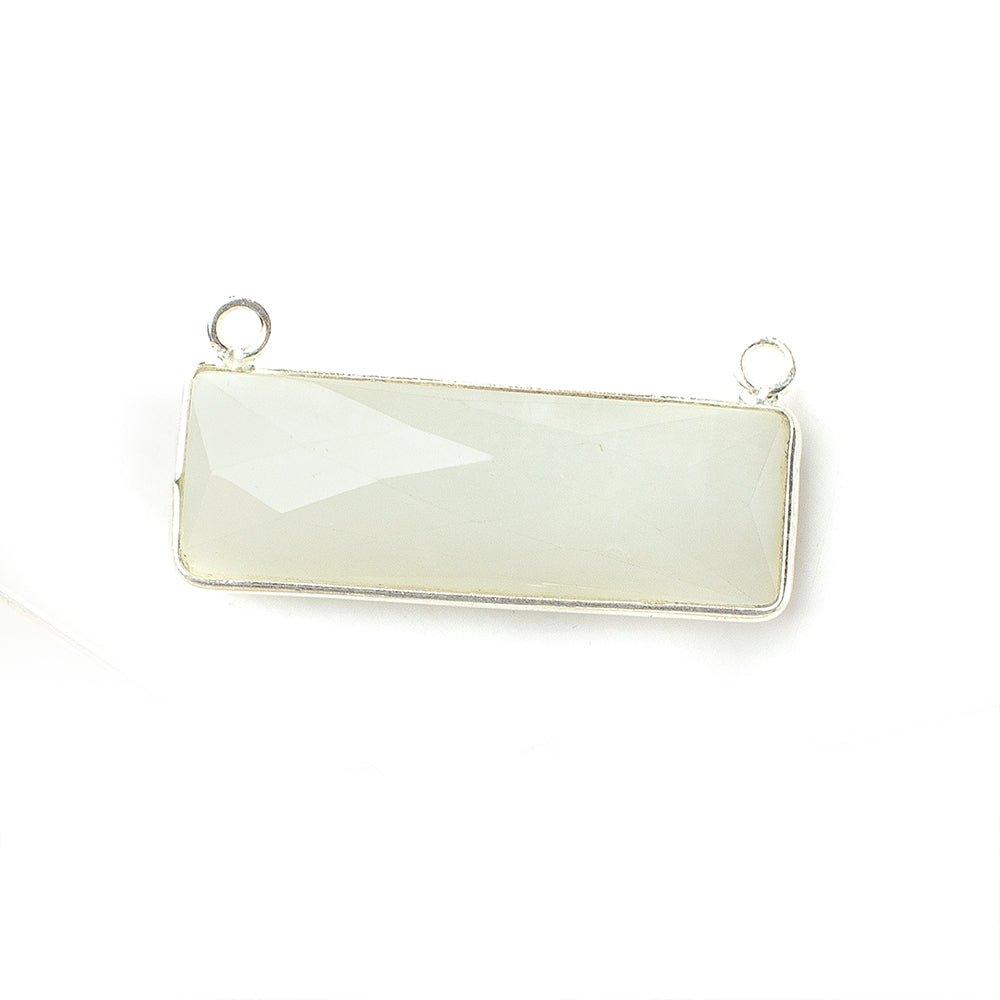 31x11mm Silver Bezel White Moonstone Bar 2 ring Connector East West 1 piece - The Bead Traders