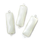 31x11mm Silver Bezel White Moonstone Bar 2 ring Connector North South 1 piece - The Bead Traders