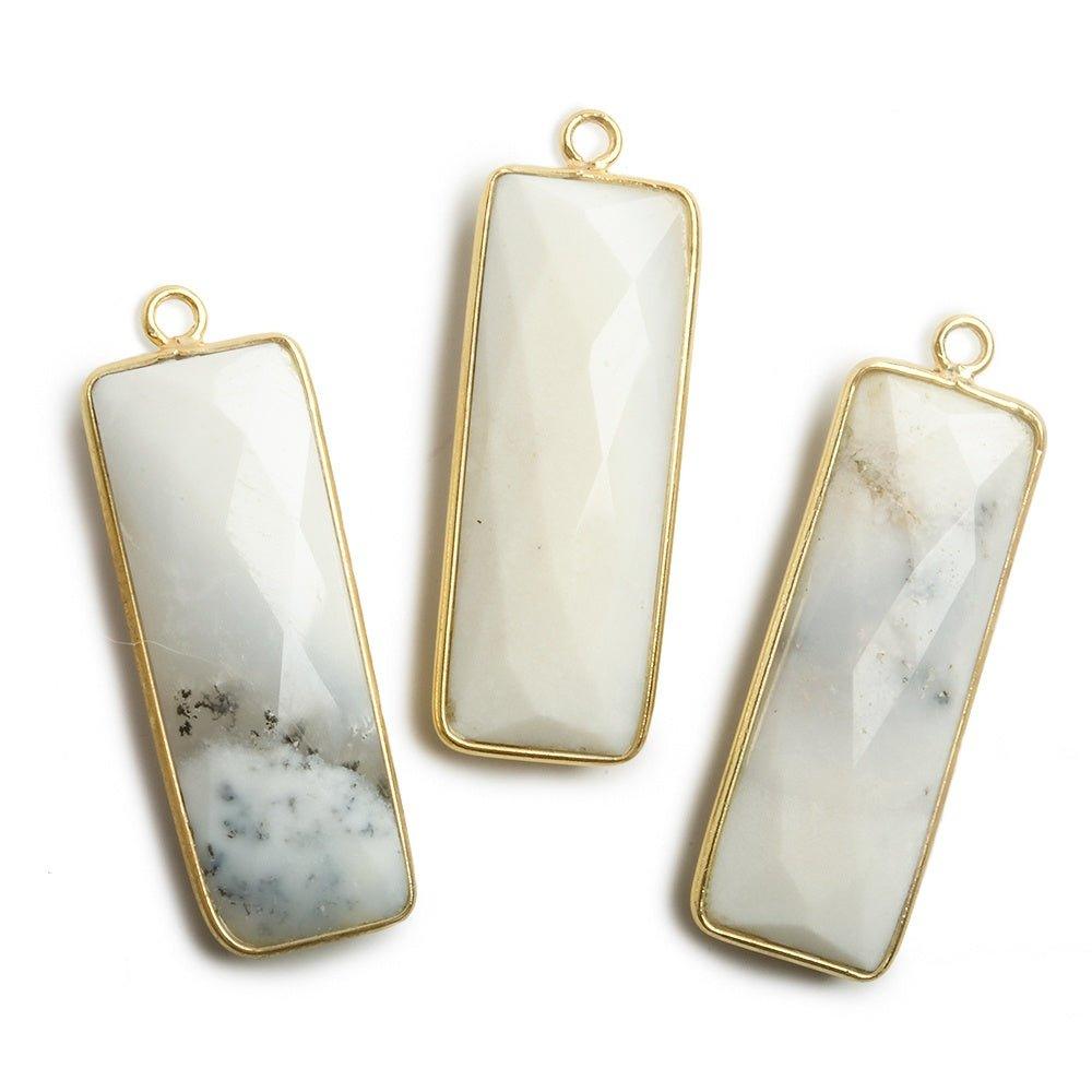 31x11mm Vermeil Bezel Dendritic Agate Bar 1 ring Pendant North South 1 pc - The Bead Traders