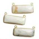 31x11mm Vermeil Bezel Dendritic Agate Bar 2 ring Connector East West 1 pc - The Bead Traders