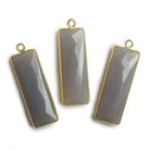 31x11mm Vermeil Bezel Grey Chalcedony Bar 1 ring pendant 1 piece - The Bead Traders