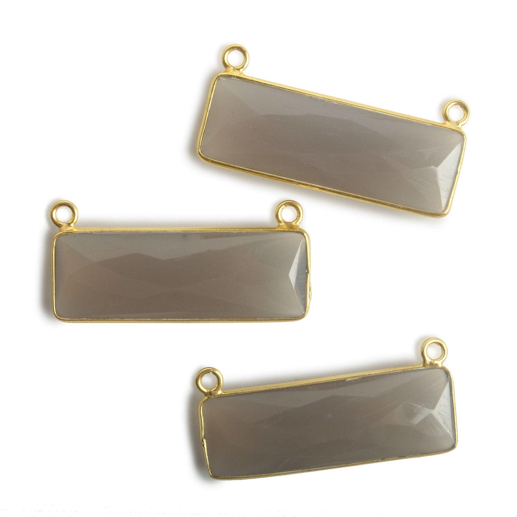 31x11mm Vermeil Bezel Grey Chalcedony Bar 2 ring Connector East West 1 piece - The Bead Traders
