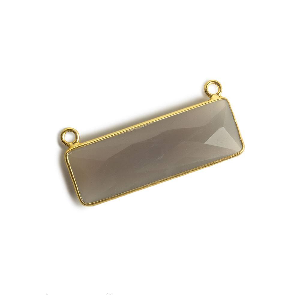 31x11mm Vermeil Bezel Grey Chalcedony Bar 2 ring Connector East West 1 piece - The Bead Traders