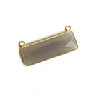 31x11mm Vermeil Bezel Grey Chalcedony Bar 2 ring Connector East West 1 piece - The Bead Traders