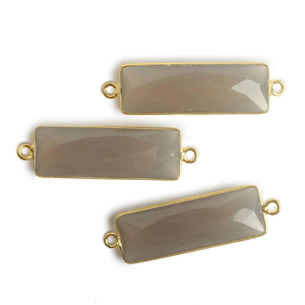 31x11mm Vermeil Bezel Grey Chalcedony Bar 2 ring Connector North South 1 pc - The Bead Traders