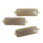 31x11mm Vermeil Bezel Grey Chalcedony Bar 2 ring Connector North South 1 pc - The Bead Traders