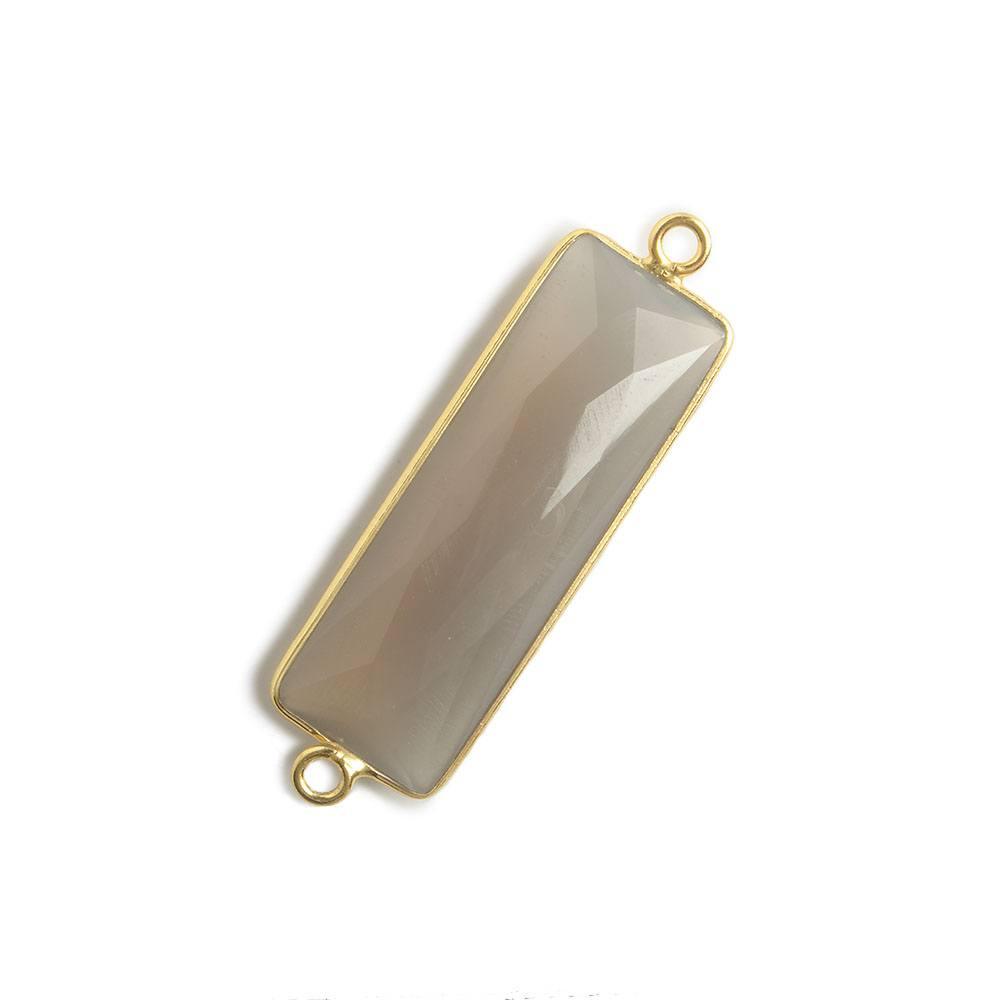 31x11mm Vermeil Bezel Grey Chalcedony Bar 2 ring Connector North South 1 pc - The Bead Traders