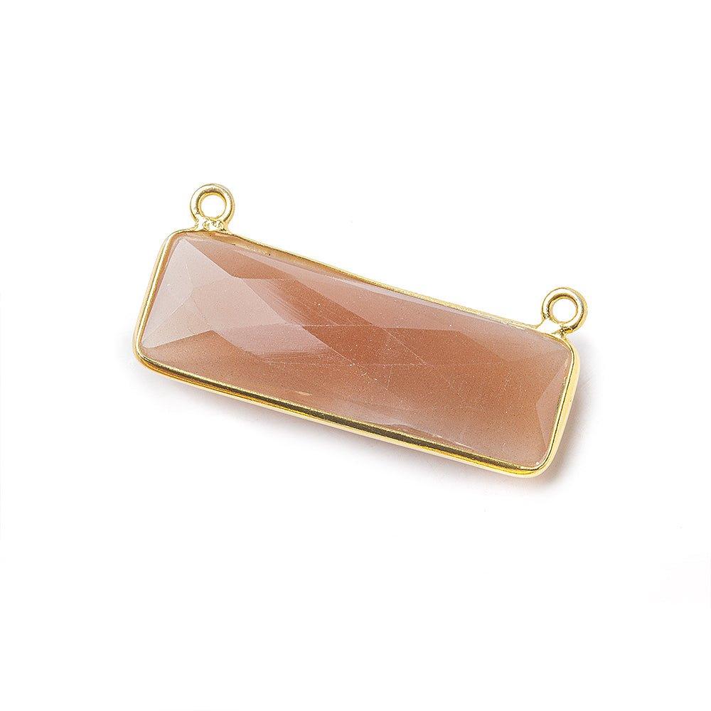 31x11mm Vermeil Bezel Peach Moonstone Bar 2 ring Connector East West 1 piece - The Bead Traders