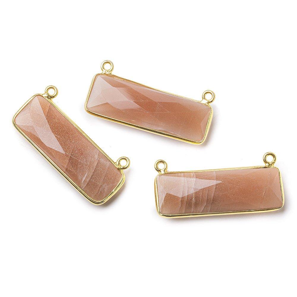 31x11mm Vermeil Bezel Peach Moonstone Bar 2 ring Connector East West 1 piece - The Bead Traders