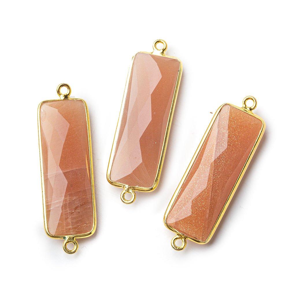 31x11mm Vermeil Bezel Peach Moonstone Bar 2 ring Connector North South 1 piece - The Bead Traders